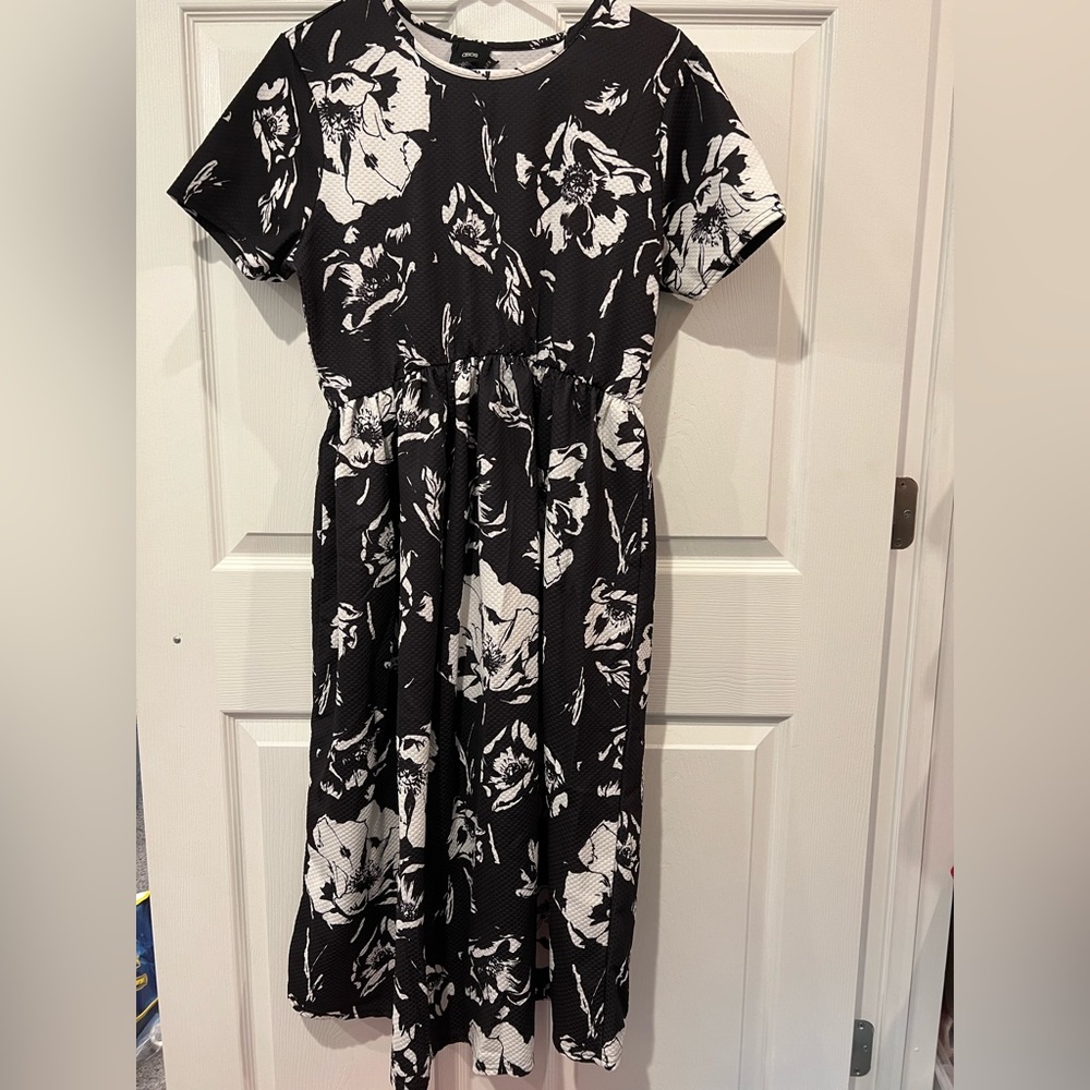 ASOS black and white floral midi maternity dress - size 12